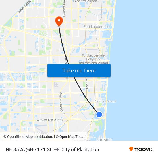 NE 35 Av@Ne 171 St to City of Plantation map