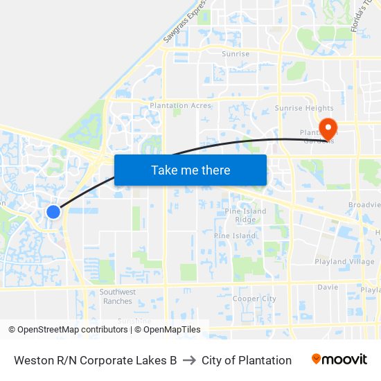 Weston R/N Corporate Lakes B to City of Plantation map