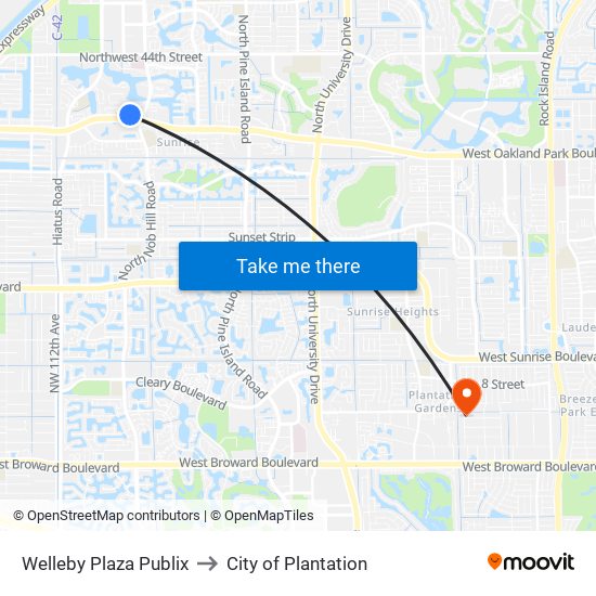 Welleby Plaza Publix to City of Plantation map