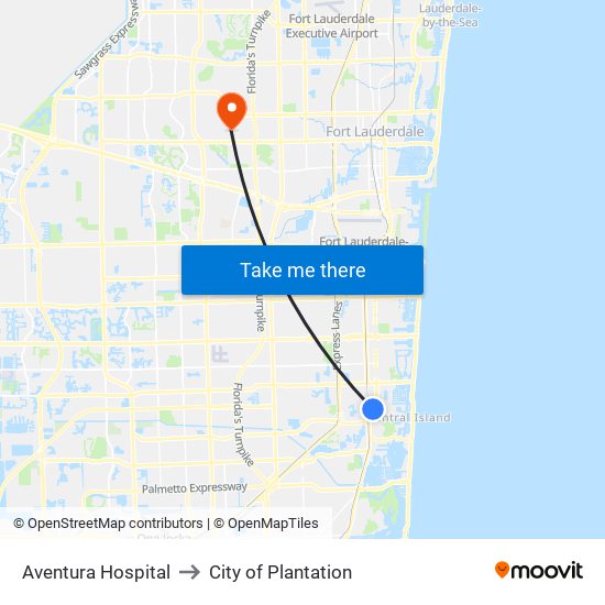 Aventura Hospital to City of Plantation map