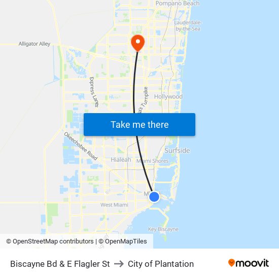 Biscayne Bd & E Flagler St to City of Plantation map
