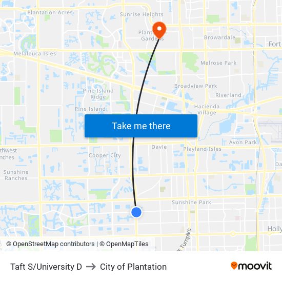 Taft S/University D to City of Plantation map