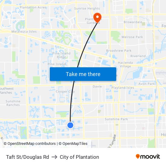 Taft St/Douglas Rd to City of Plantation map