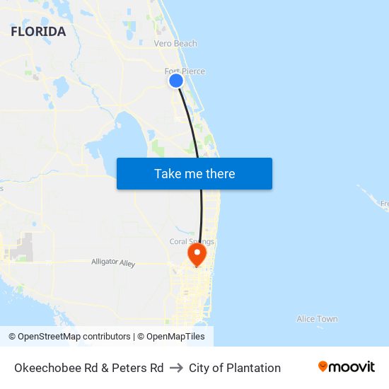 Okeechobee Rd & Peters Rd to City of Plantation map