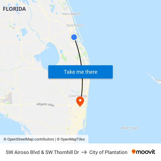 SW Airoso Blvd & SW Thornhill Dr to City of Plantation map