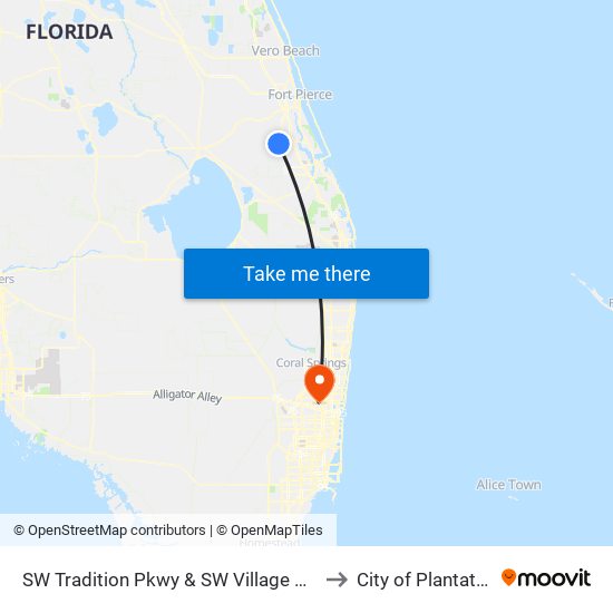 SW Tradition Pkwy & SW Village Point to City of Plantation map