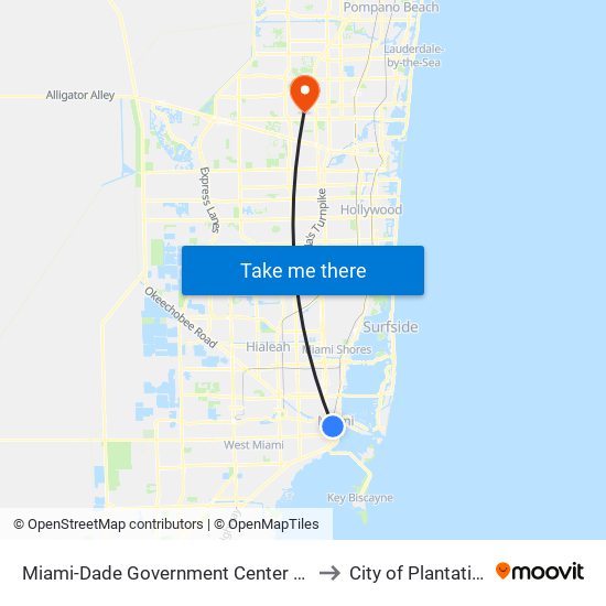 Miami-Dade Government Center (W) to City of Plantation map