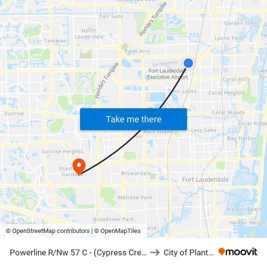 Powerline R/Nw 57 C - (Cypress Creek Tri-Rail) to City of Plantation map