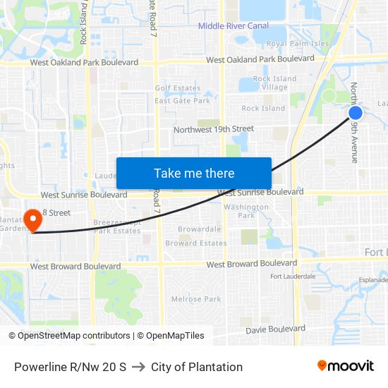 Powerline R/Nw 20 S to City of Plantation map
