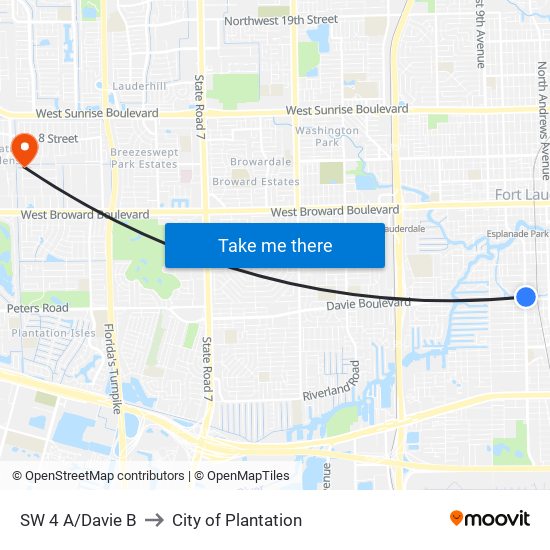 SW 4 A/DAVIE B to City of Plantation map