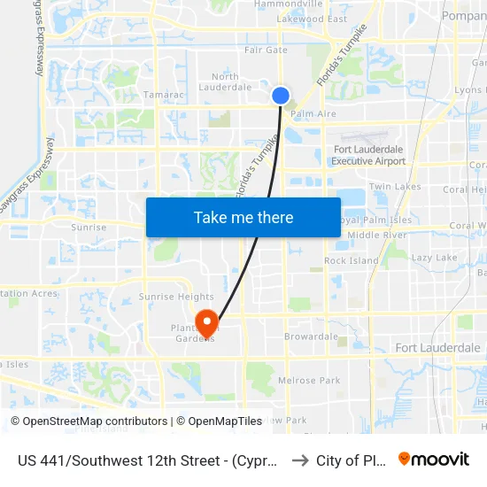 US 441/Southwest 12th Street - (Cypress Lakes Town Center) to City of Plantation map