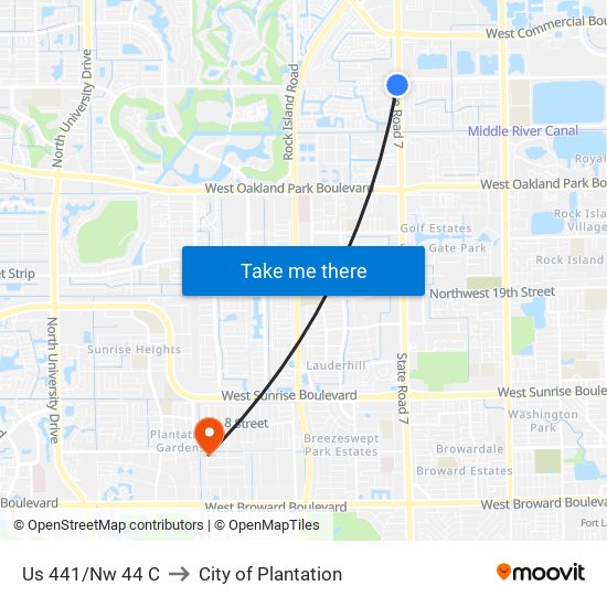 Us 441/Nw 44 C to City of Plantation map