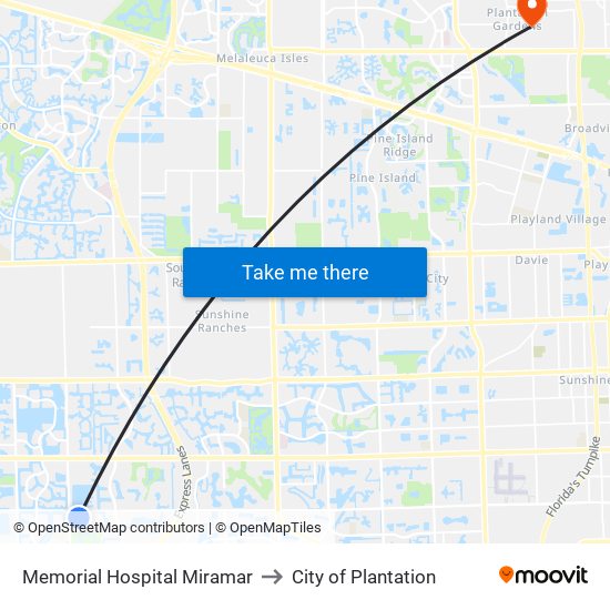 Memorial Hospital Miramar to City of Plantation map