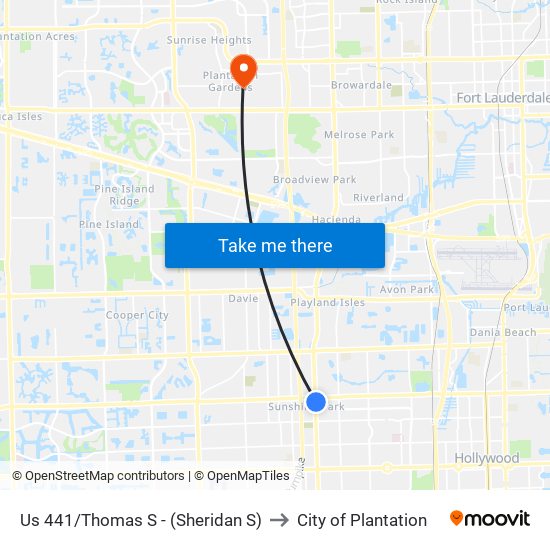 US 441/THOMAS S - (SHERIDAN S) to City of Plantation map