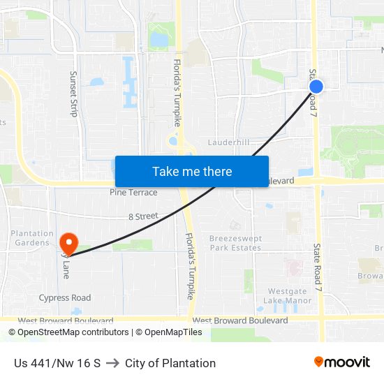 Us 441/Nw 16 S to City of Plantation map