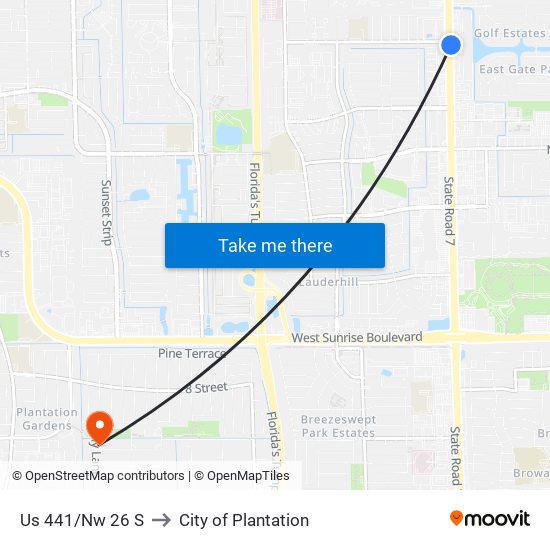 Us 441/Nw 26 S to City of Plantation map