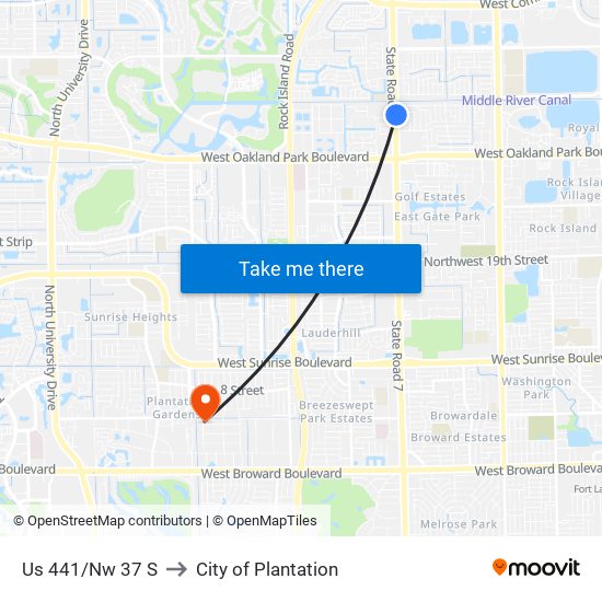 Us 441/Nw 37 S to City of Plantation map