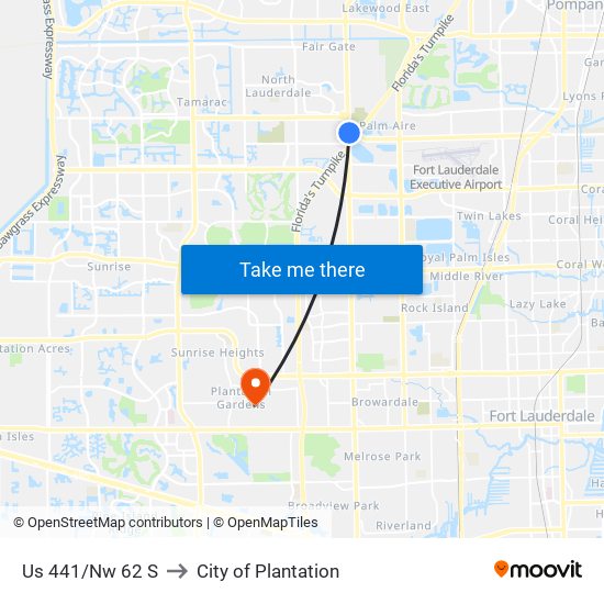 Us 441/Nw 62 S to City of Plantation map