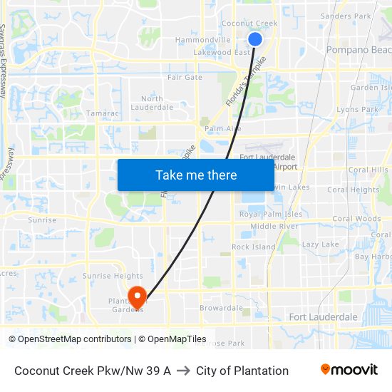 Coconut Creek Pkw/Nw 39 A to City of Plantation map