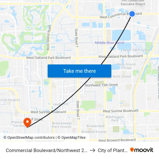 Commercial Boulevard/Northwest 21st Avenue to City of Plantation map