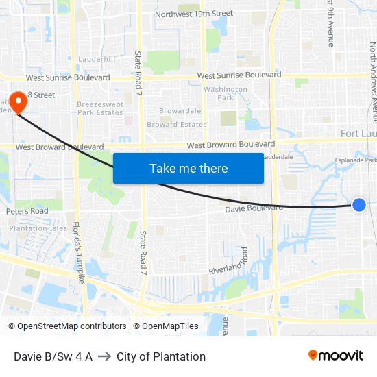 DAVIE B/SW 4 A to City of Plantation map