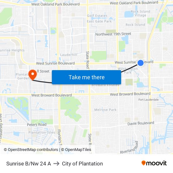 Sunrise B/Nw 24 A to City of Plantation map