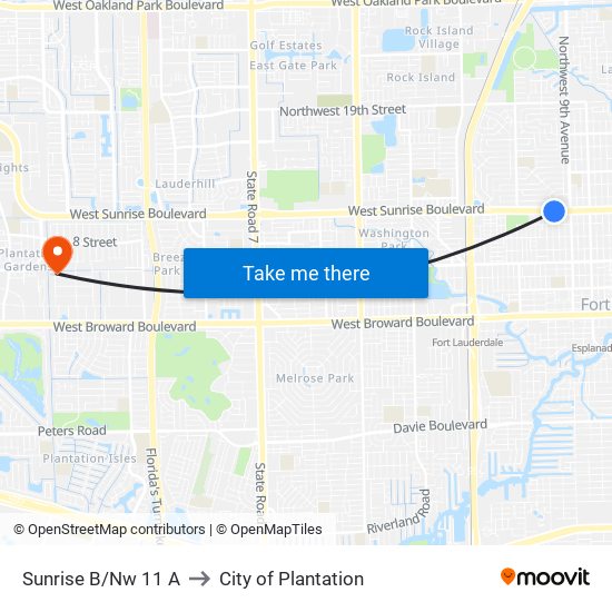 SUNRISE B/NW 11 A to City of Plantation map