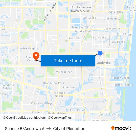 Sunrise B/Andrews A to City of Plantation map