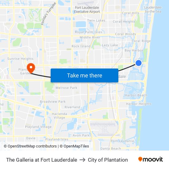 The Galleria at Fort Lauderdale to City of Plantation map