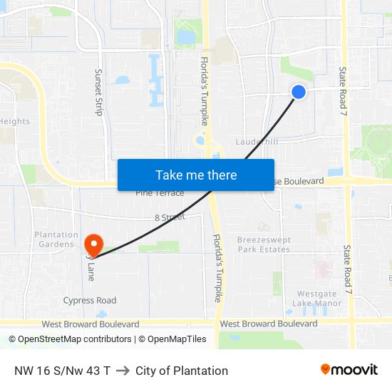 NW 16 S/Nw 43 T to City of Plantation map