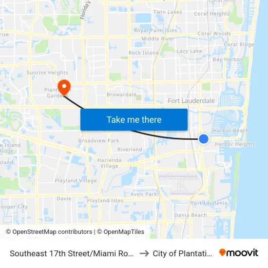 Southeast 17th Street/Miami Road to City of Plantation map