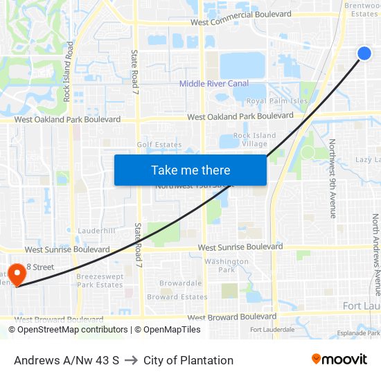 Andrews A/Nw 43 S to City of Plantation map