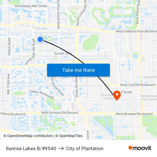 Sunrise Lakes B/#9540 to City of Plantation map