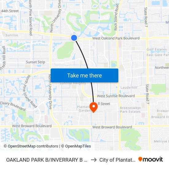 Oakland Park B/Inverrary B W (E) to City of Plantation map