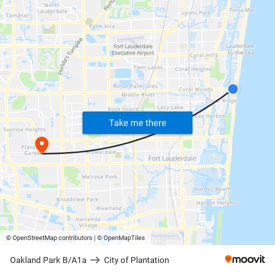 Oakland Park B/A1a to City of Plantation map