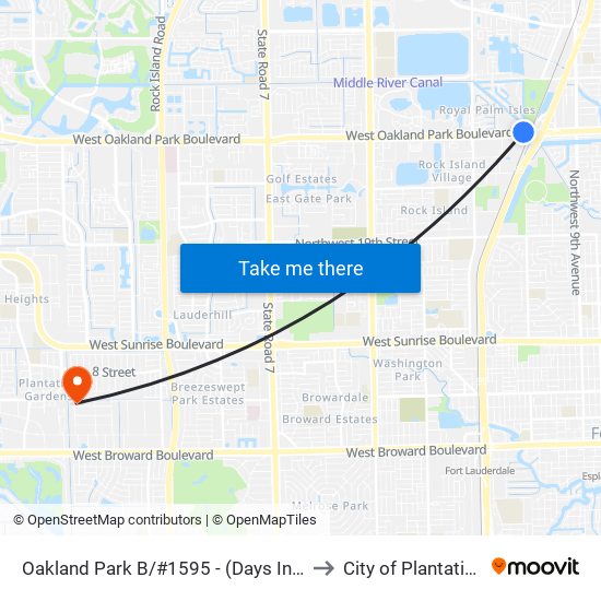 Oakland Park B/#1595 - (Days Inn) to City of Plantation map