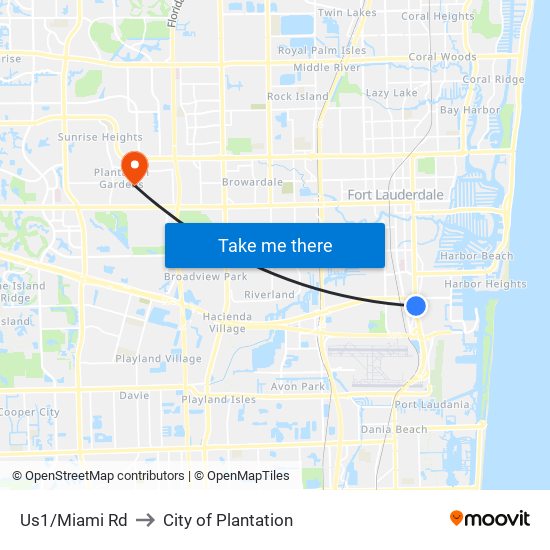 Us1/Miami Rd to City of Plantation map
