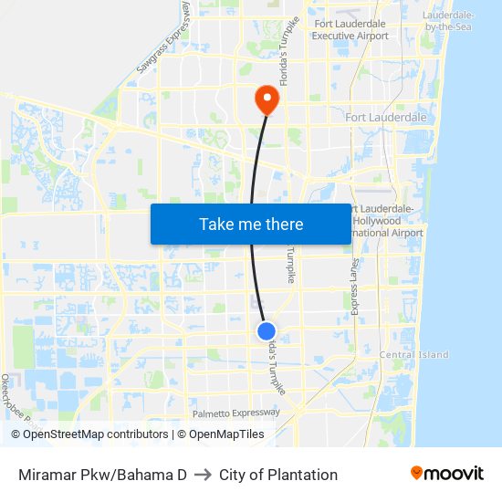 Miramar Pkw/Bahama D to City of Plantation map
