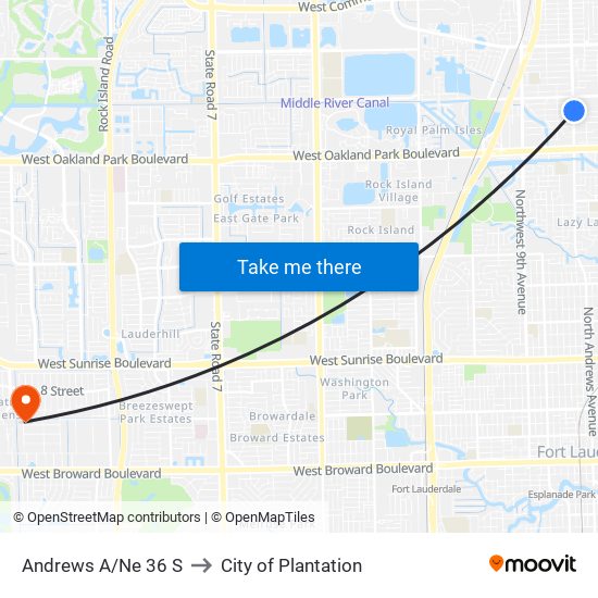 Andrews A/Ne 36 S to City of Plantation map