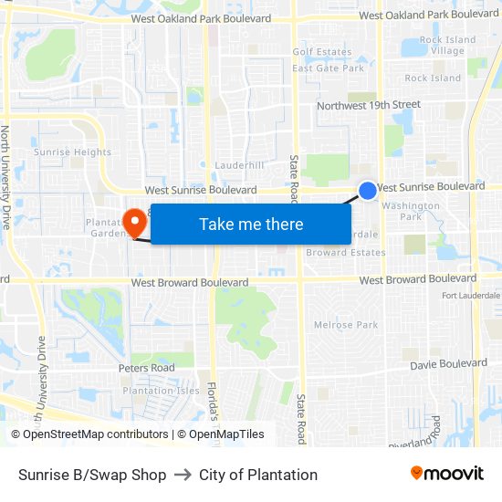 Sunrise B/Swap Shop to City of Plantation map