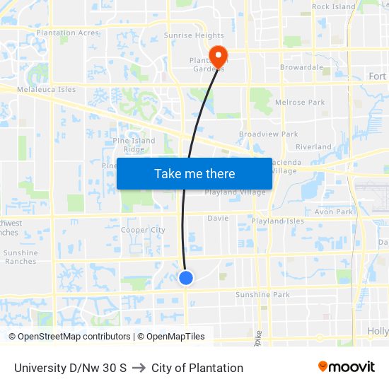University D/Nw 30 S to City of Plantation map