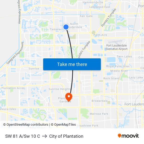 SW 81 A/SW 10 C to City of Plantation map