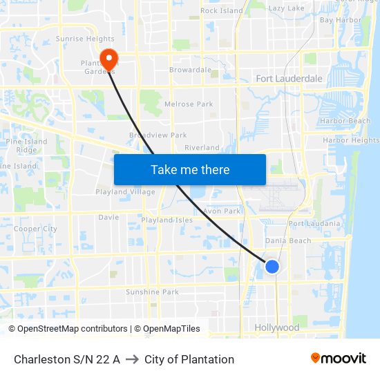 Charleston S/N 22 A to City of Plantation map