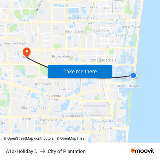 A1a/Holiday D to City of Plantation map