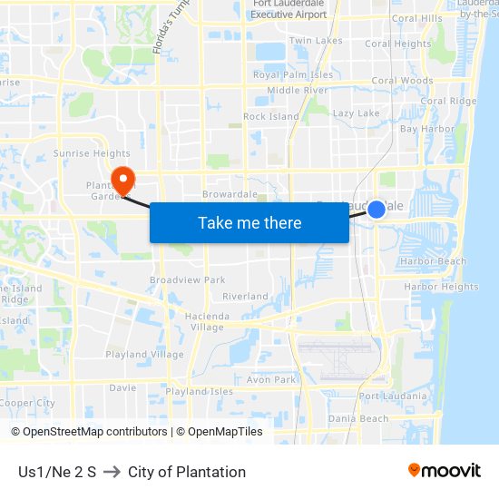 Us1/Ne 2 S to City of Plantation map