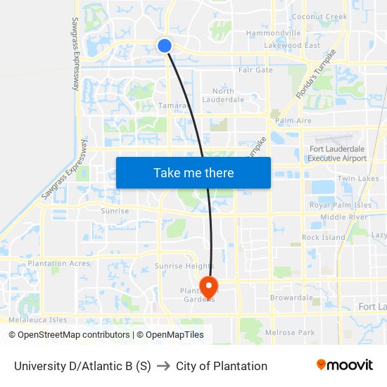 UNIVERSITY D/ATLANTIC B (S) to City of Plantation map