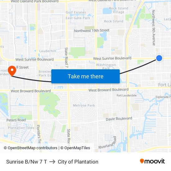 SUNRISE B/NW 7 T to City of Plantation map