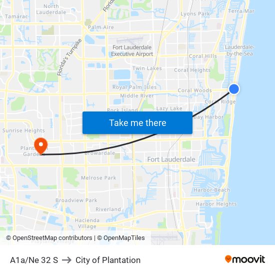 A1A/NE 32 S to City of Plantation map