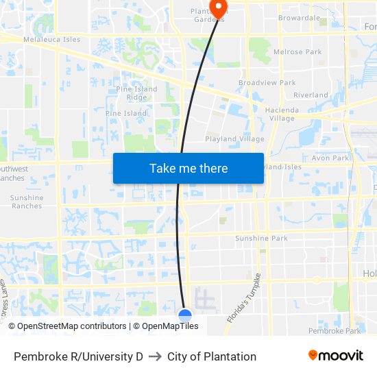 Pembroke R/University D to City of Plantation map