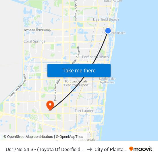 Us1/Ne 54 S - (Toyota Of Deerfield Beach) to City of Plantation map